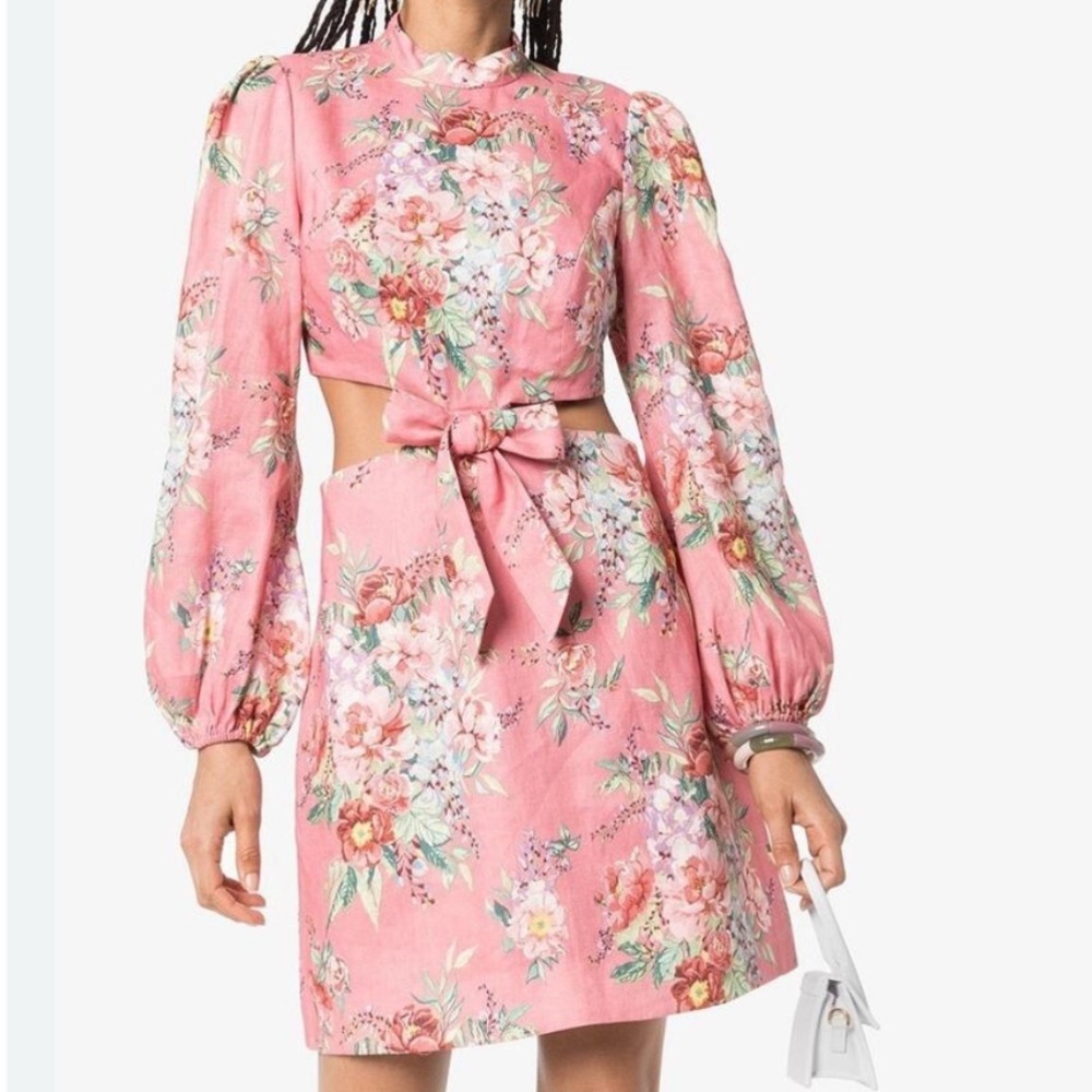 Zimmerman Floral Pink Dress with Bow Detail size US 4 = AU 0